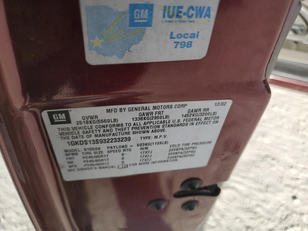 1GKDS13S932233239 2003 GMC Envoy