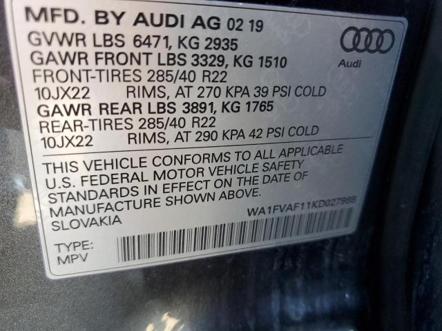 2019 AUDI Q8 PRESTIG WA1FVAF11KD027988
