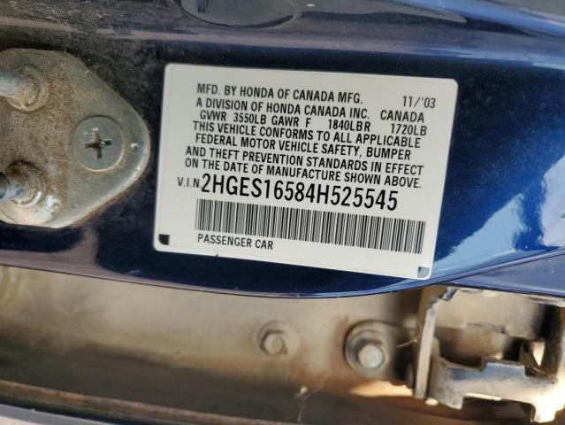 2004 Honda Civic Lx VIN: 2HGES16584H525545 Lot: 62948604