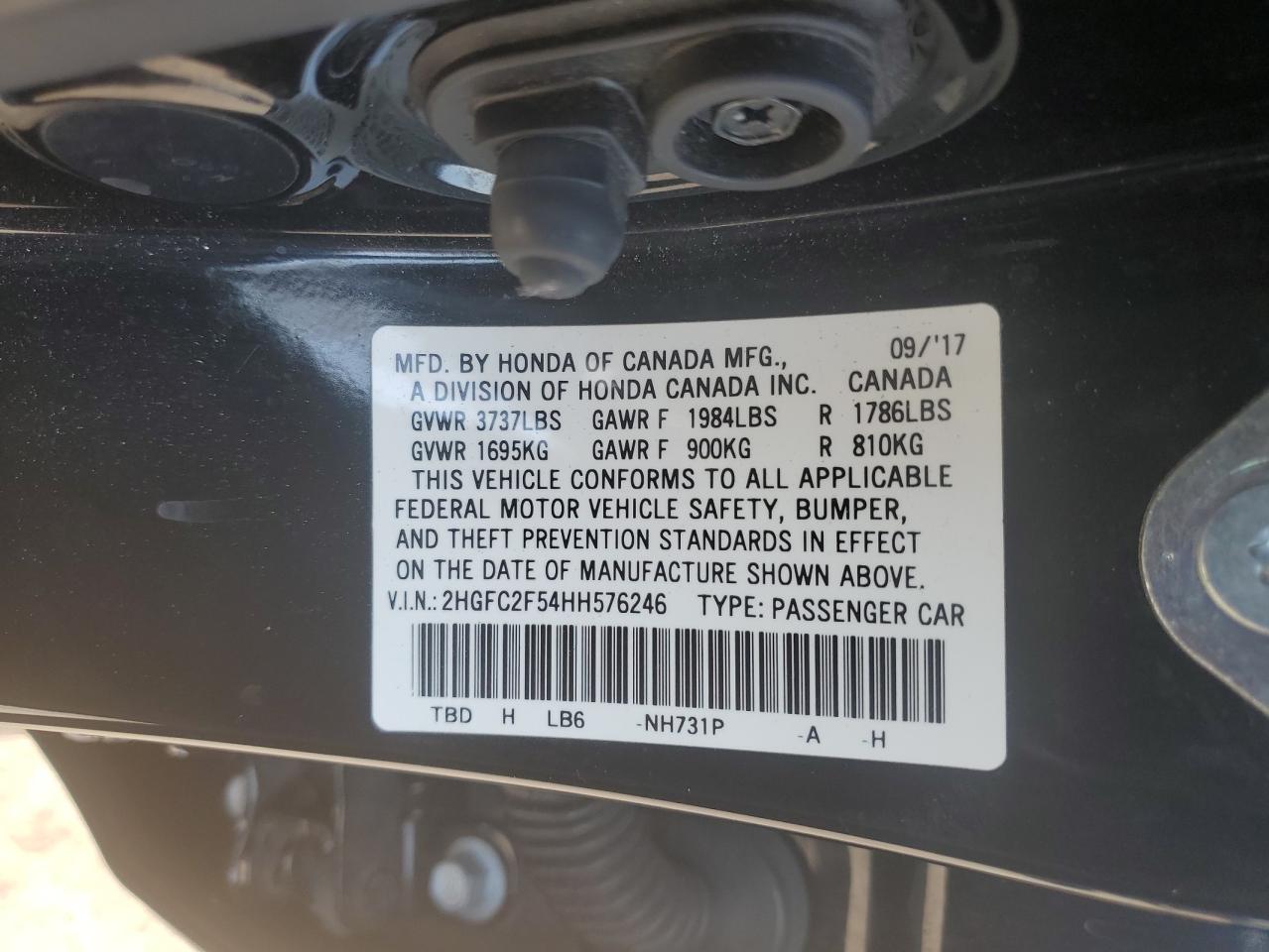 2HGFC2F54HH576246 2017 Honda Civic Lx