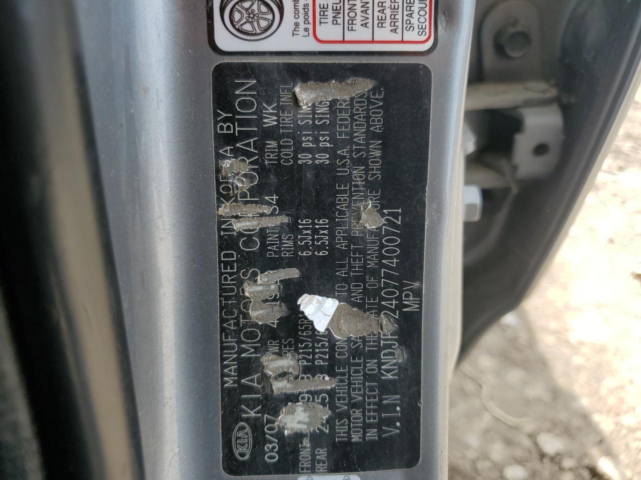 KNDJF724077400721 2007 Kia Sportage Lx