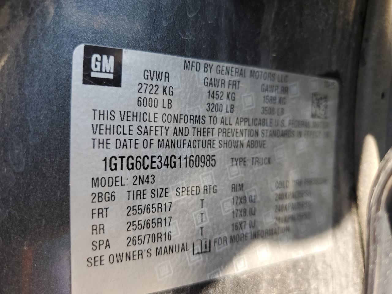 1GTG6CE34G1160985 2016 GMC Canyon Sle