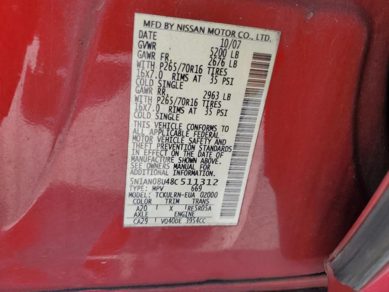 5N1AN08U48C511312 2008 Nissan Xterra Off Road