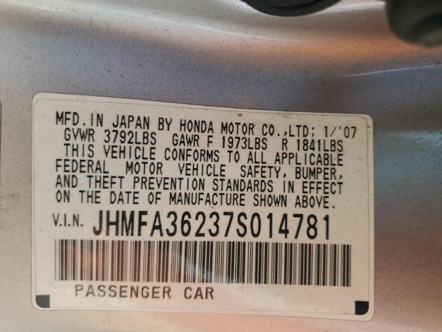 2007 Honda Civic Hybrid VIN: JHMFA36237S014781 Lot: 61669904