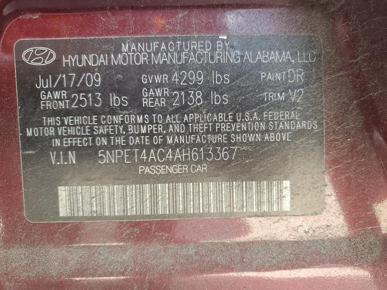 5NPET4AC4AH613367 2010 Hyundai Sonata Gls