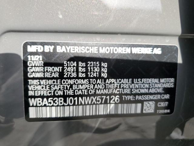 VIN WBA53BJ01NWX57126 2022 BMW 5 Series, 540 I no.13