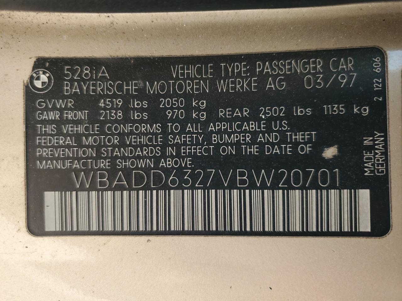 WBADD6327VBW20701 1997 BMW 528 I Automatic