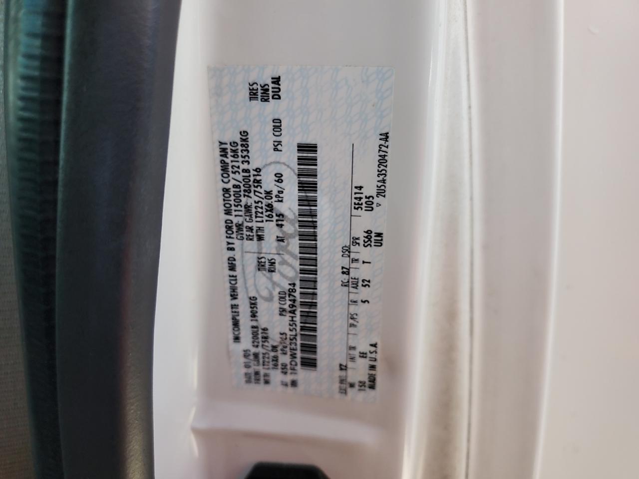 1FDWE35L55HA94784 2005 Ford Econoline E350 Super Duty Cutaway Van