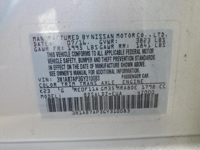 VIN 3N1AB7AP3GY310083 2016 Nissan Sentra, S no.12