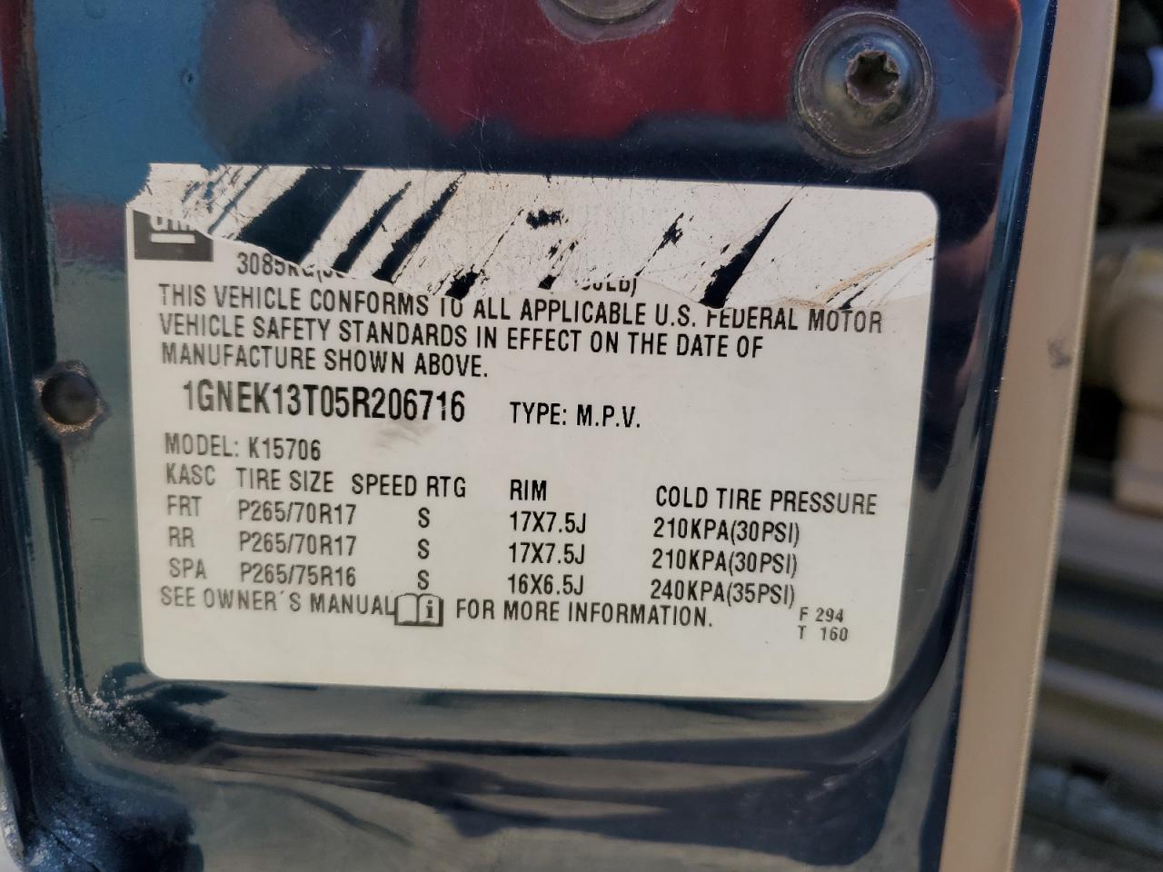 1GNEK13T05R206716 2005 Chevrolet Tahoe K1500