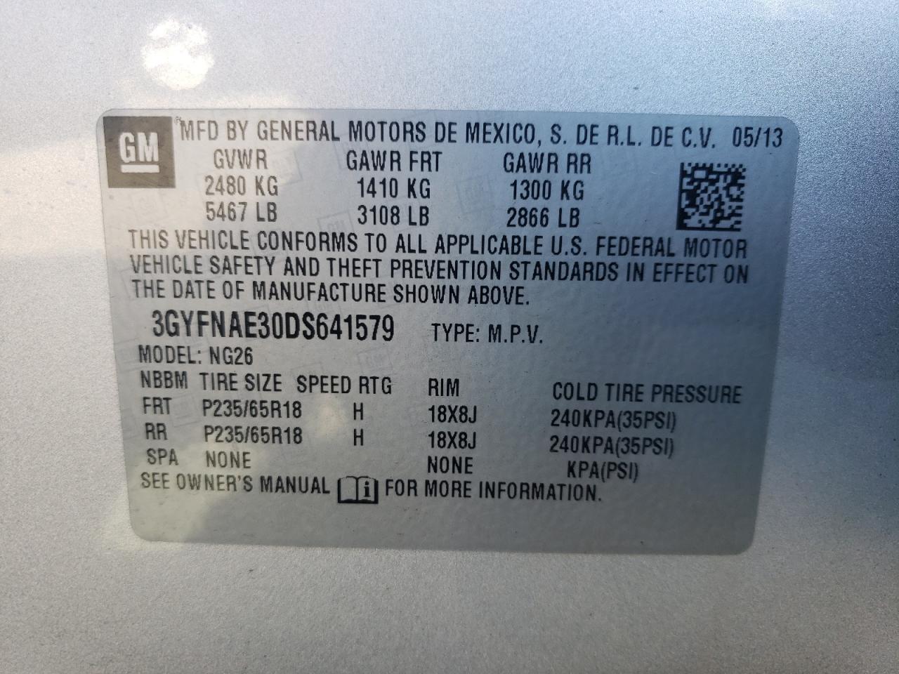 3GYFNAE30DS641579 2013 Cadillac Srx