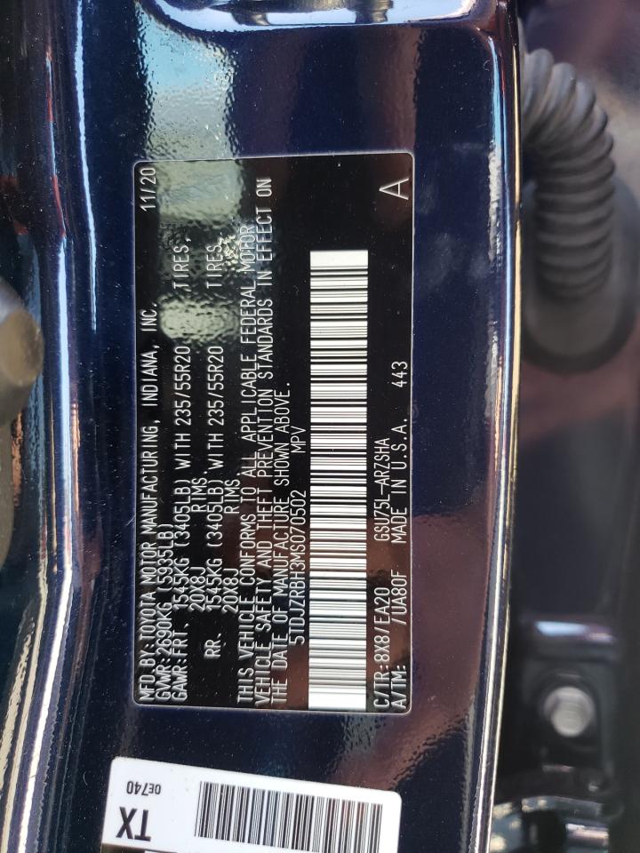 5TDJZRBH3MS070502 2021 Toyota Highlander Xse