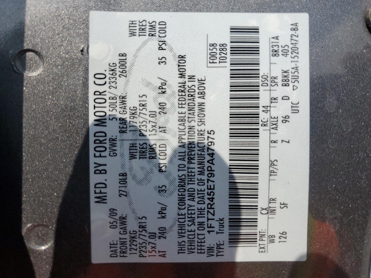 1FTZR45E79PA47975 2009 Ford Ranger Super Cab