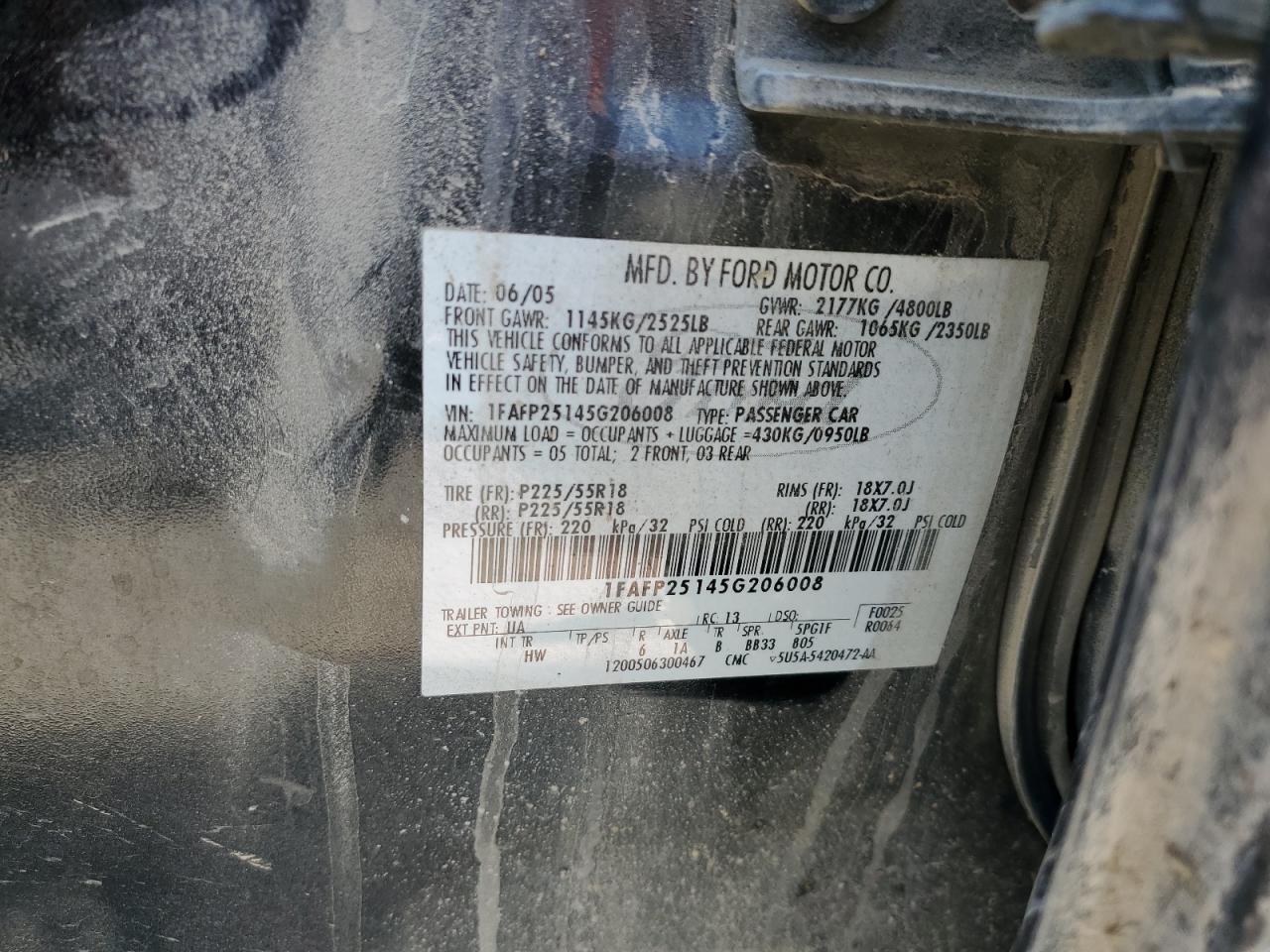 1FAFP25145G206008 2005 Ford Five Hundred Limited