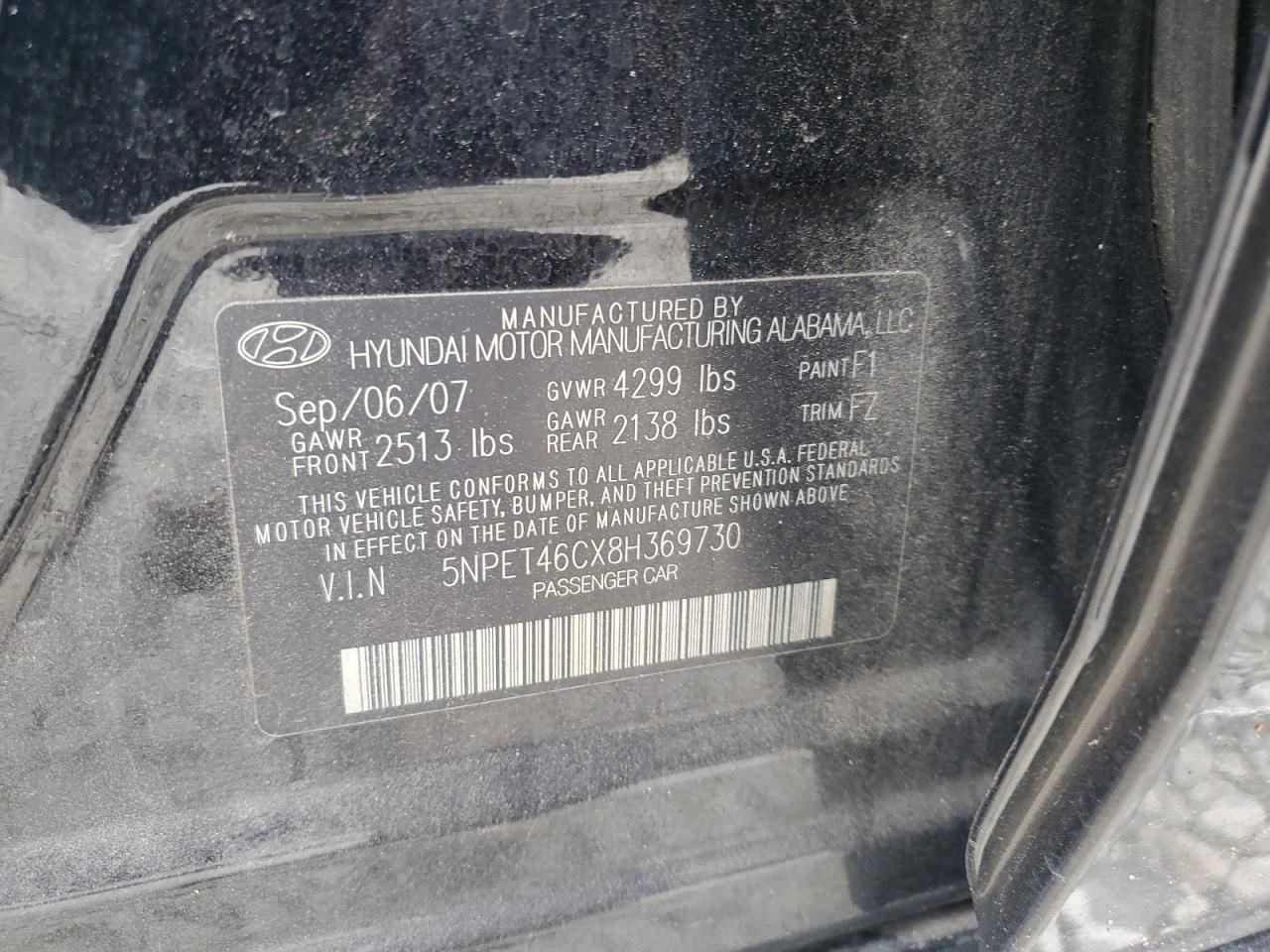 5NPET46CX8H369730 2008 Hyundai Sonata Gls