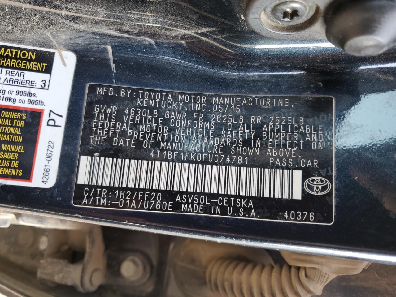 4T1BF1FK0FU074781 2015 Toyota Camry Le