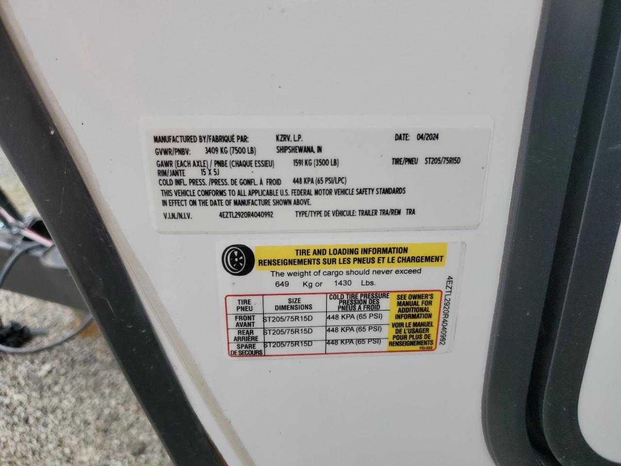 Lot #3311584783 2024 KZ SPORTSMAN