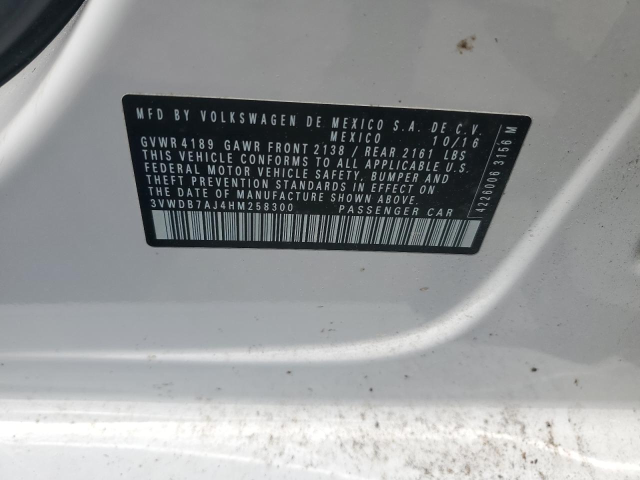 3VWDB7AJ4HM258300 2017 Volkswagen Jetta Se