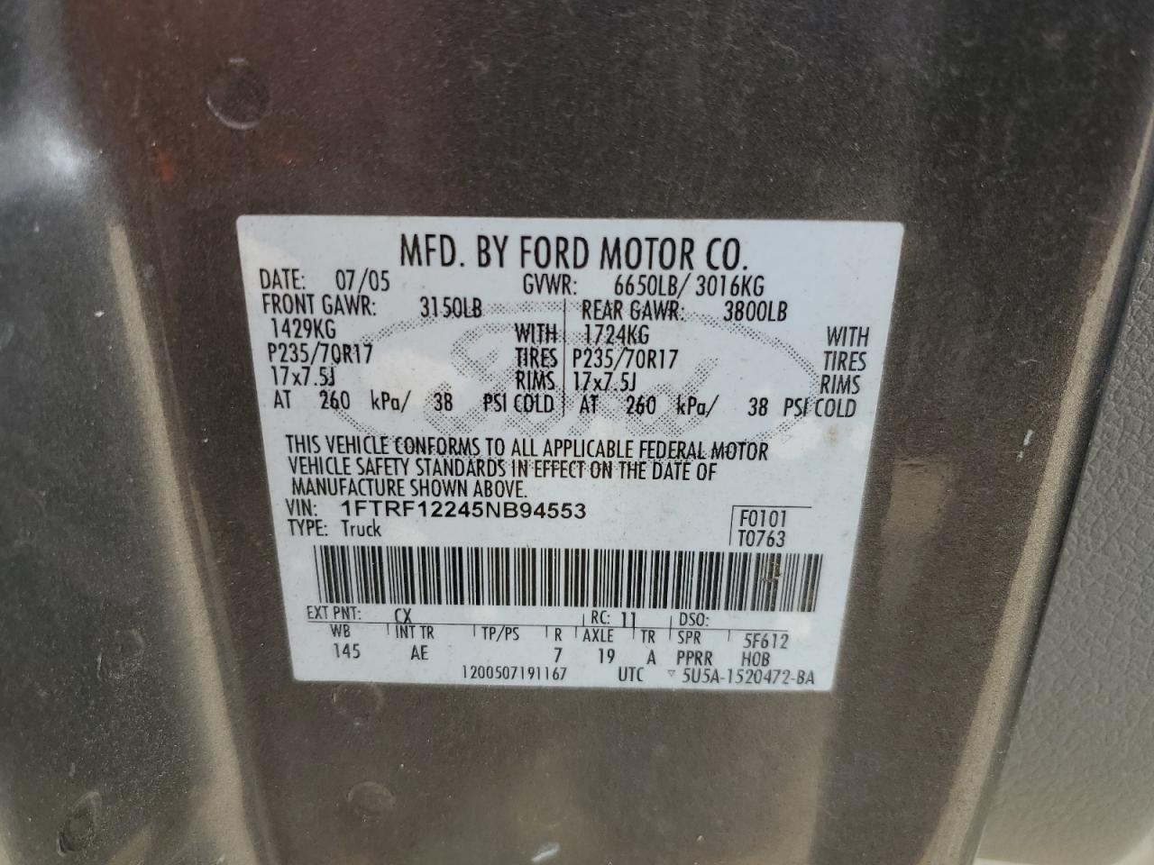 1FTRF12245NB94553 2005 Ford F150