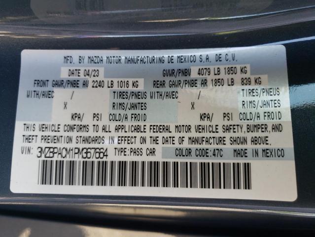 2023 Mazda 3 Preferred VIN: 3MZBPACM1PM367664 Lot: 61194344