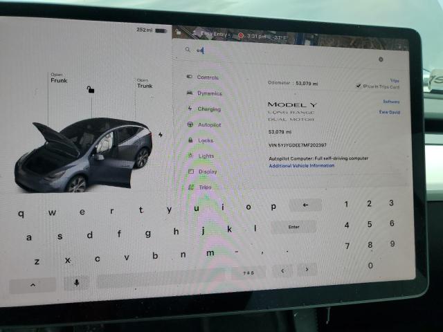 VIN 5YJYGDEE7MF202397 2021 Tesla MODEL Y no.9