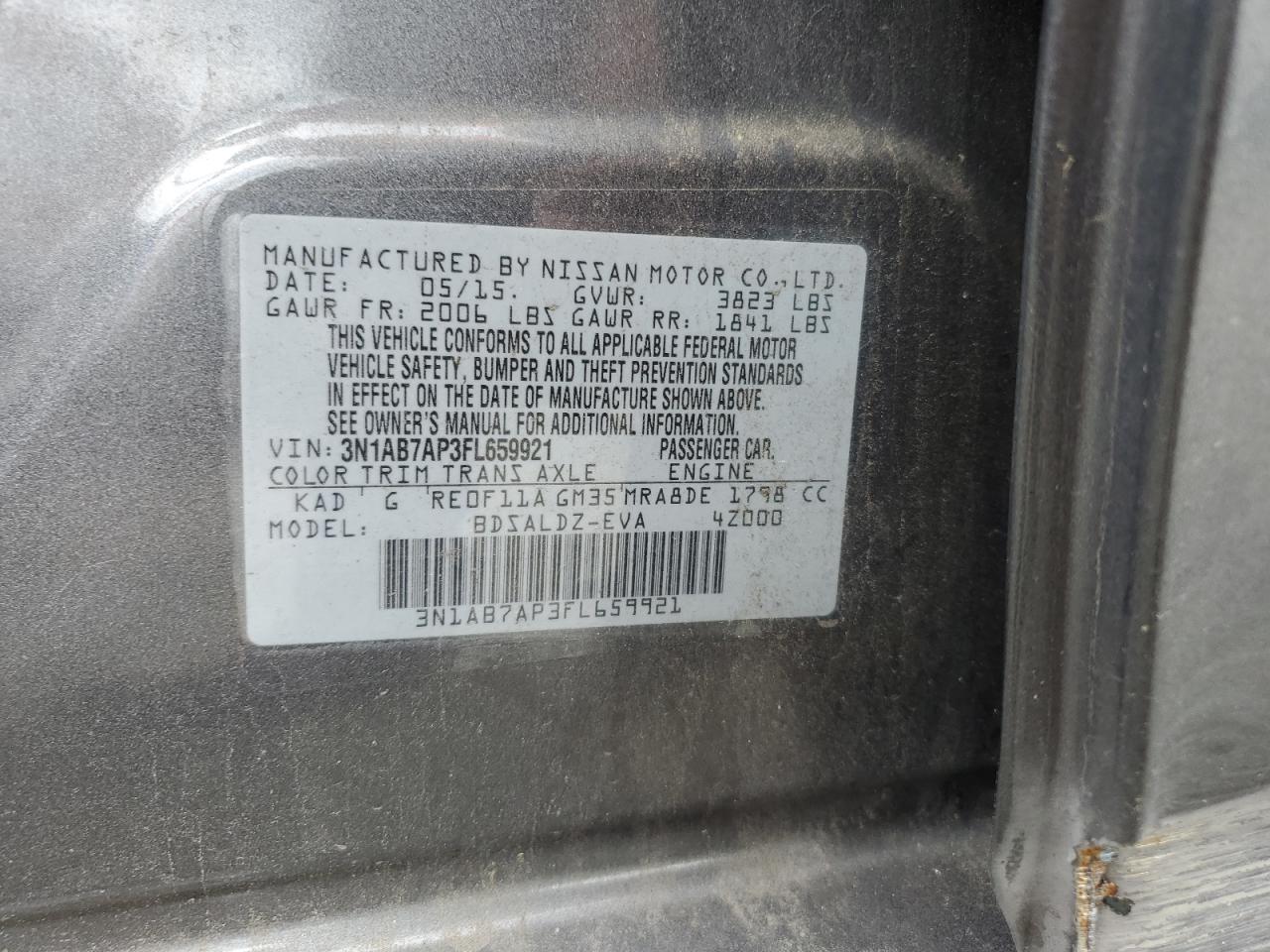 3N1AB7AP3FL659921 2015 Nissan Sentra S