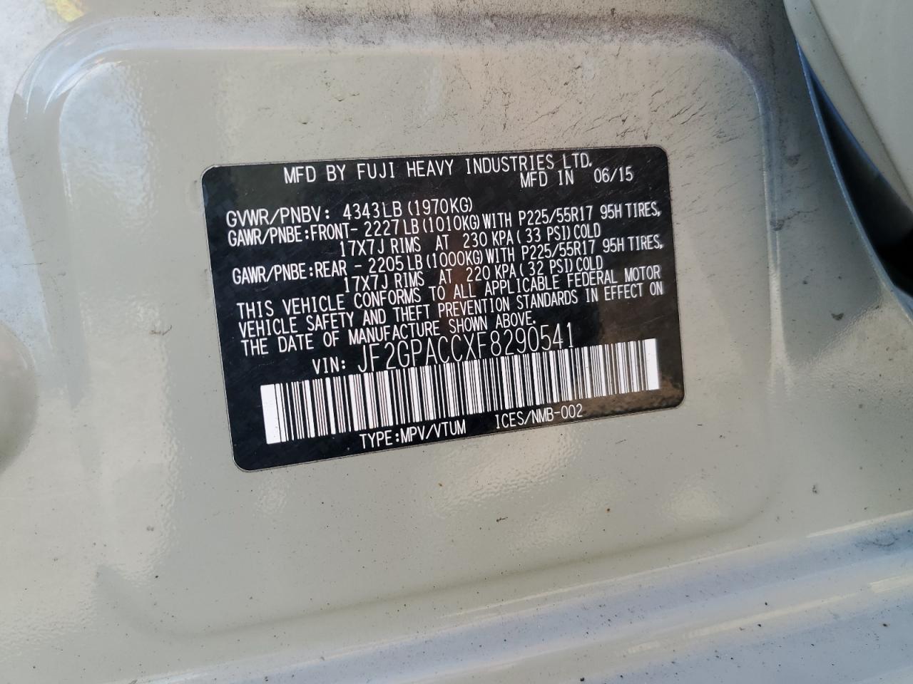 JF2GPACCXF8290541 2015 Subaru Xv Crosstrek 2.0 Premium