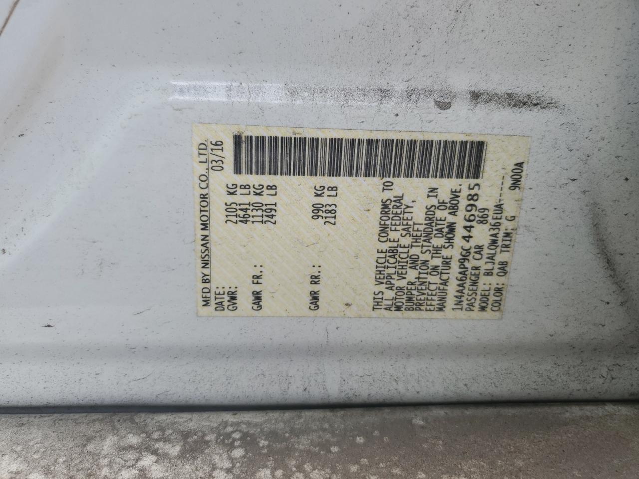 1N4AA6AP9GC446985 2016 Nissan Maxima 3.5S