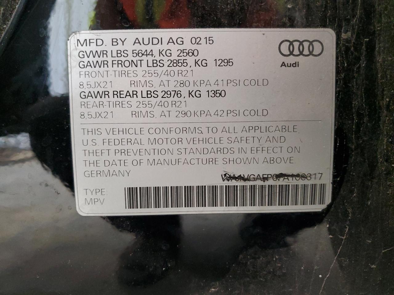 WA1VGAFP0FA100317 2015 Audi Sq5 Prestige