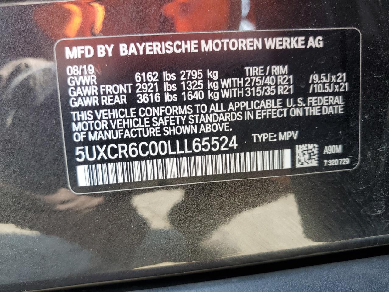 5UXCR6C00LLL65524 2020 BMW X5 xDrive40I