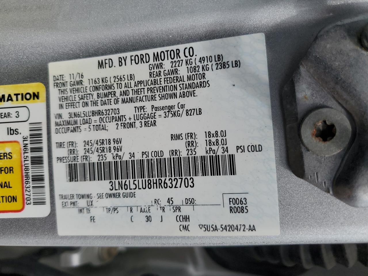 3LN6L5LU8HR632703 2017 Lincoln Mkz Hybrid Select