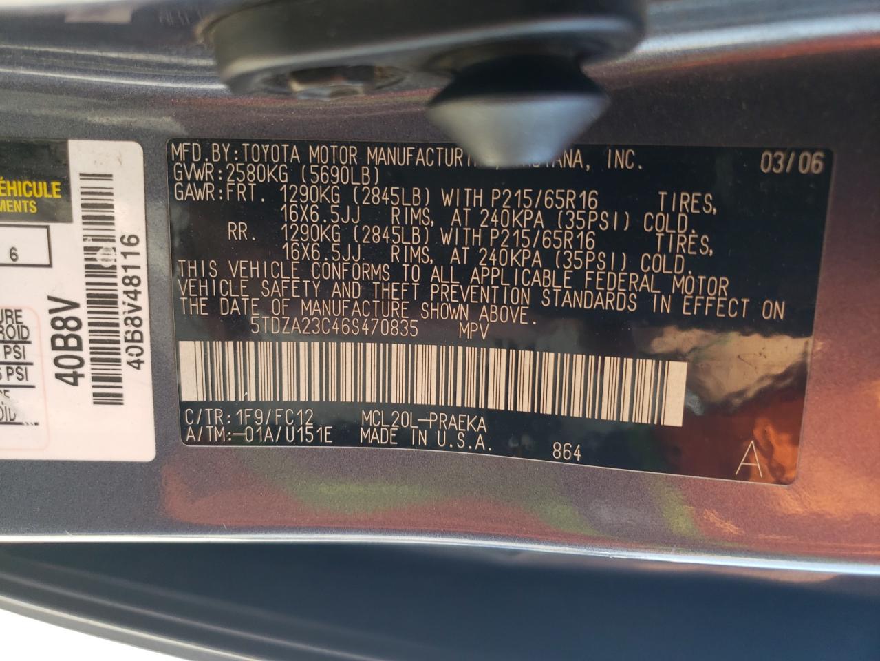 5TDZA23C46S470835 2006 Toyota Sienna Ce