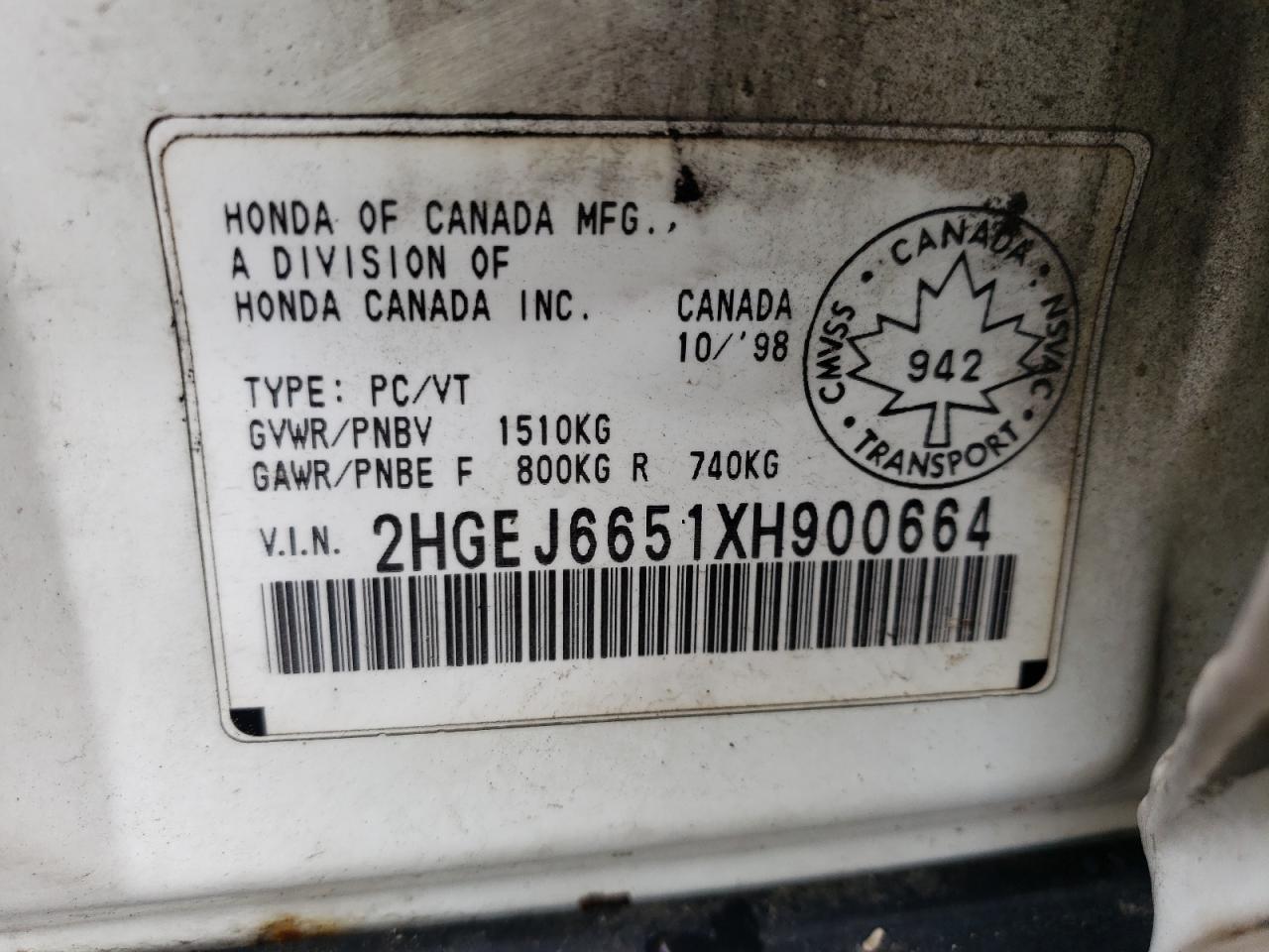 2HGEJ6651XH900664 1999 Honda Civic Lx