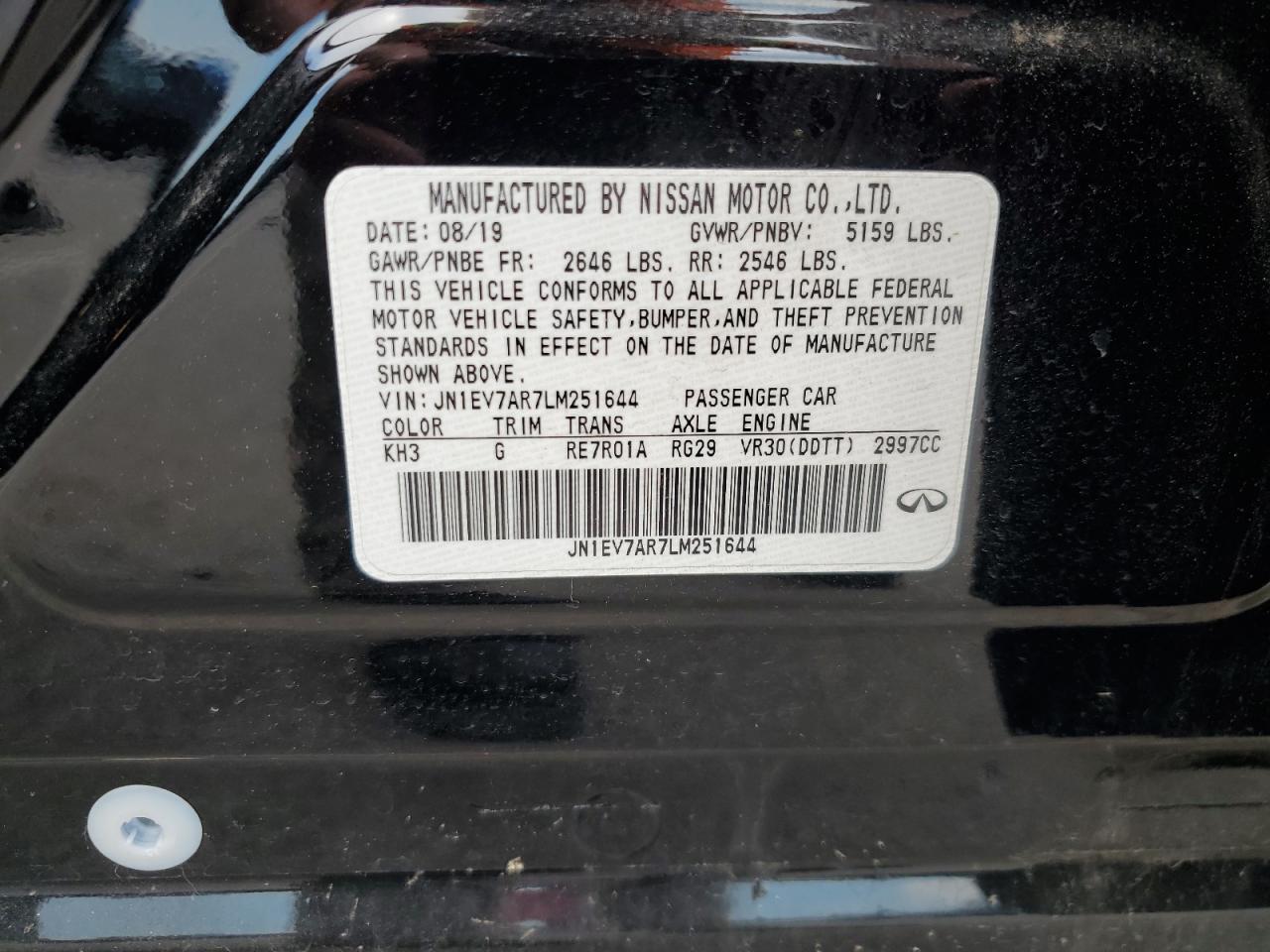 JN1EV7AR7LM251644 2020 Infiniti Q50 Pure