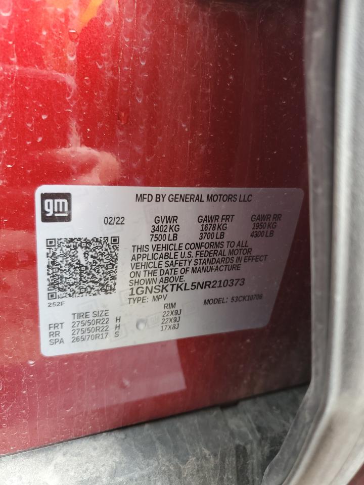 1GNSKTKL5NR210373 2022 Chevrolet Tahoe K1500 High Country