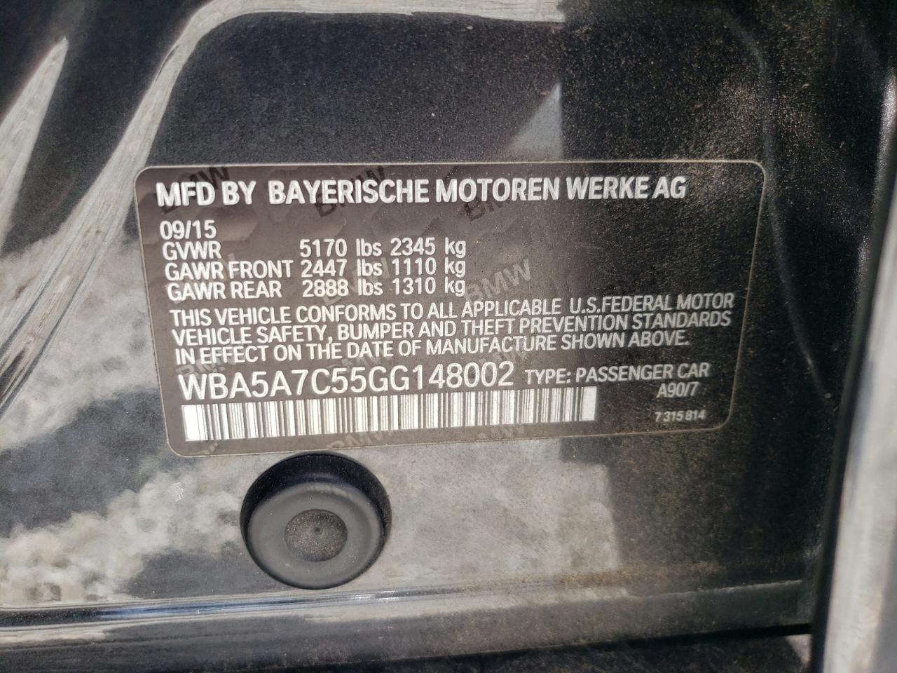 WBA5A7C55GG148002 2016 BMW 528 Xi