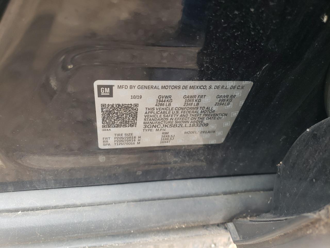 3GNCJKSB2LL183209 2020 Chevrolet Trax Ls