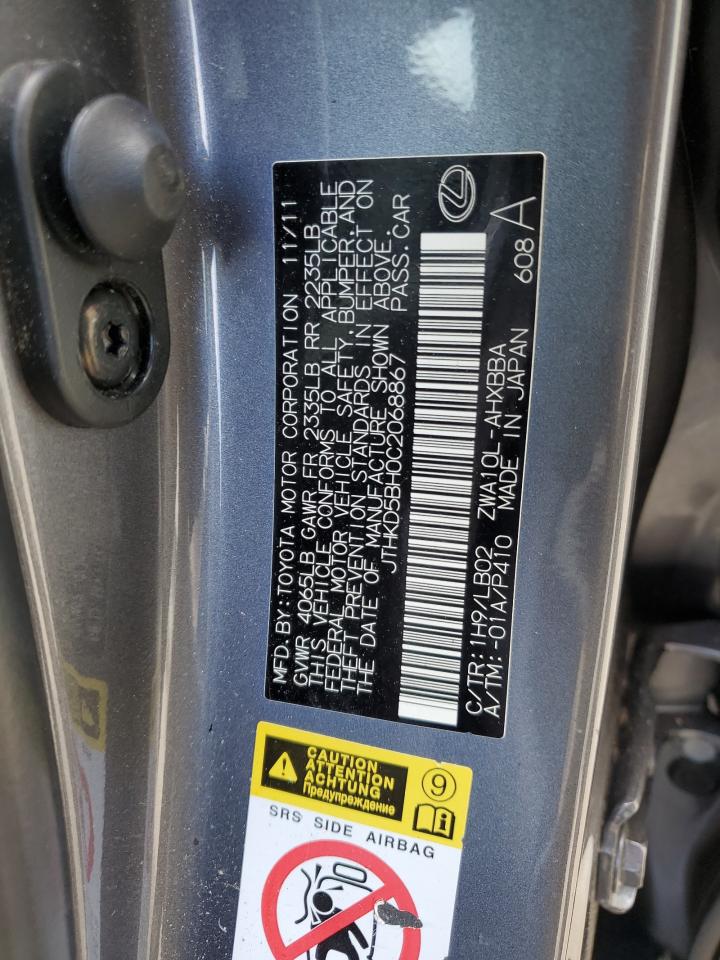 JTHKD5BH0C2068867 2012 Lexus Ct 200