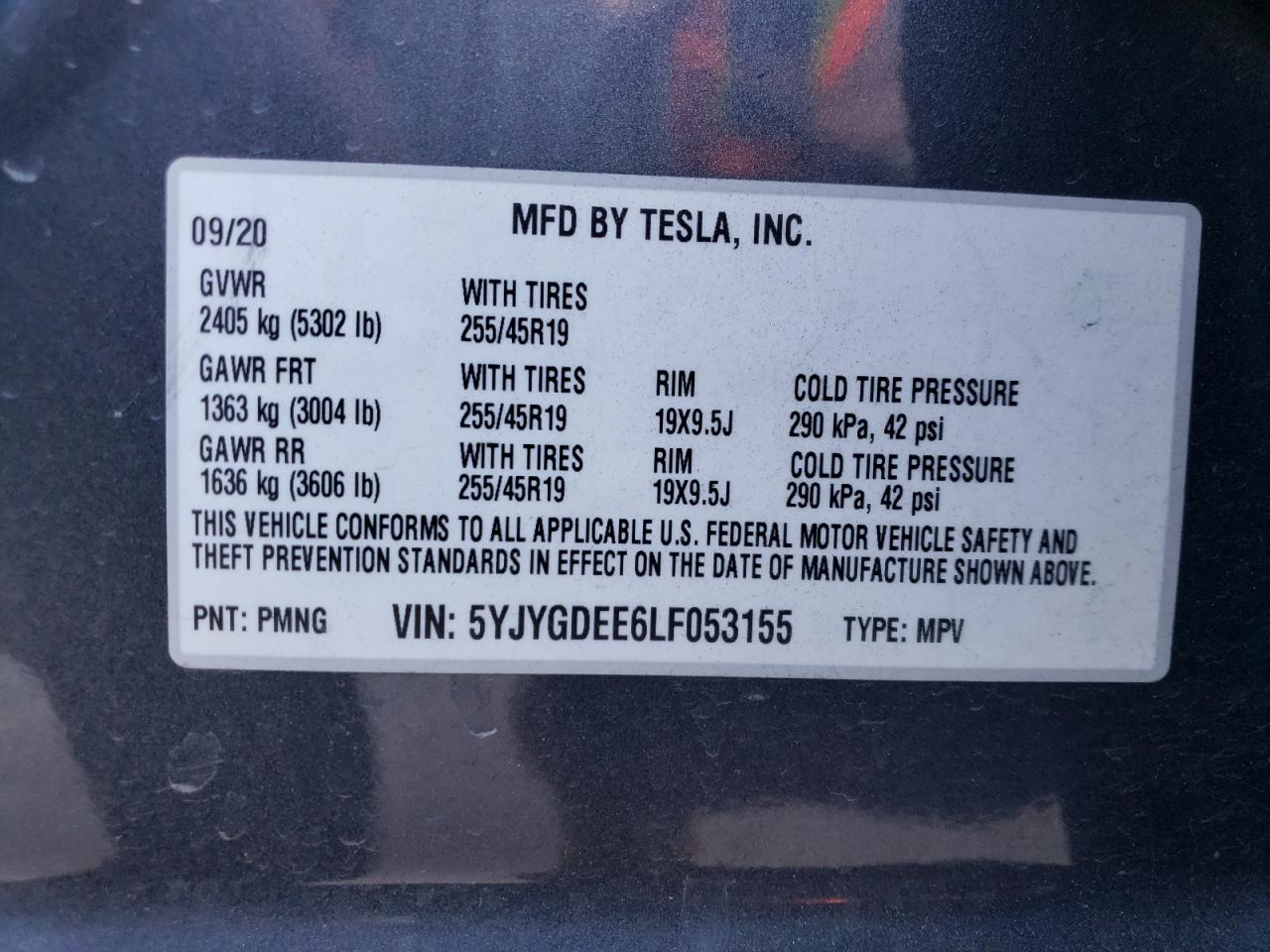 5YJYGDEE6LF053155 2020 Tesla Model Y