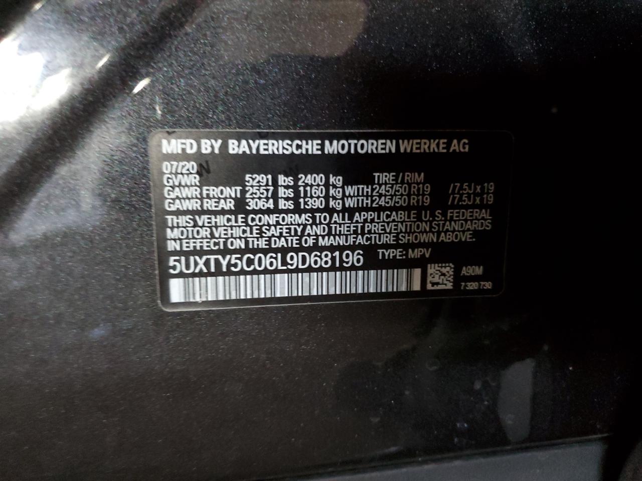 5UXTY5C06L9D68196 2020 BMW X3 xDrive30I