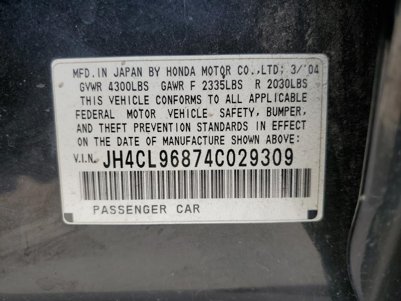 JH4CL96874C029309 2004 Acura Tsx