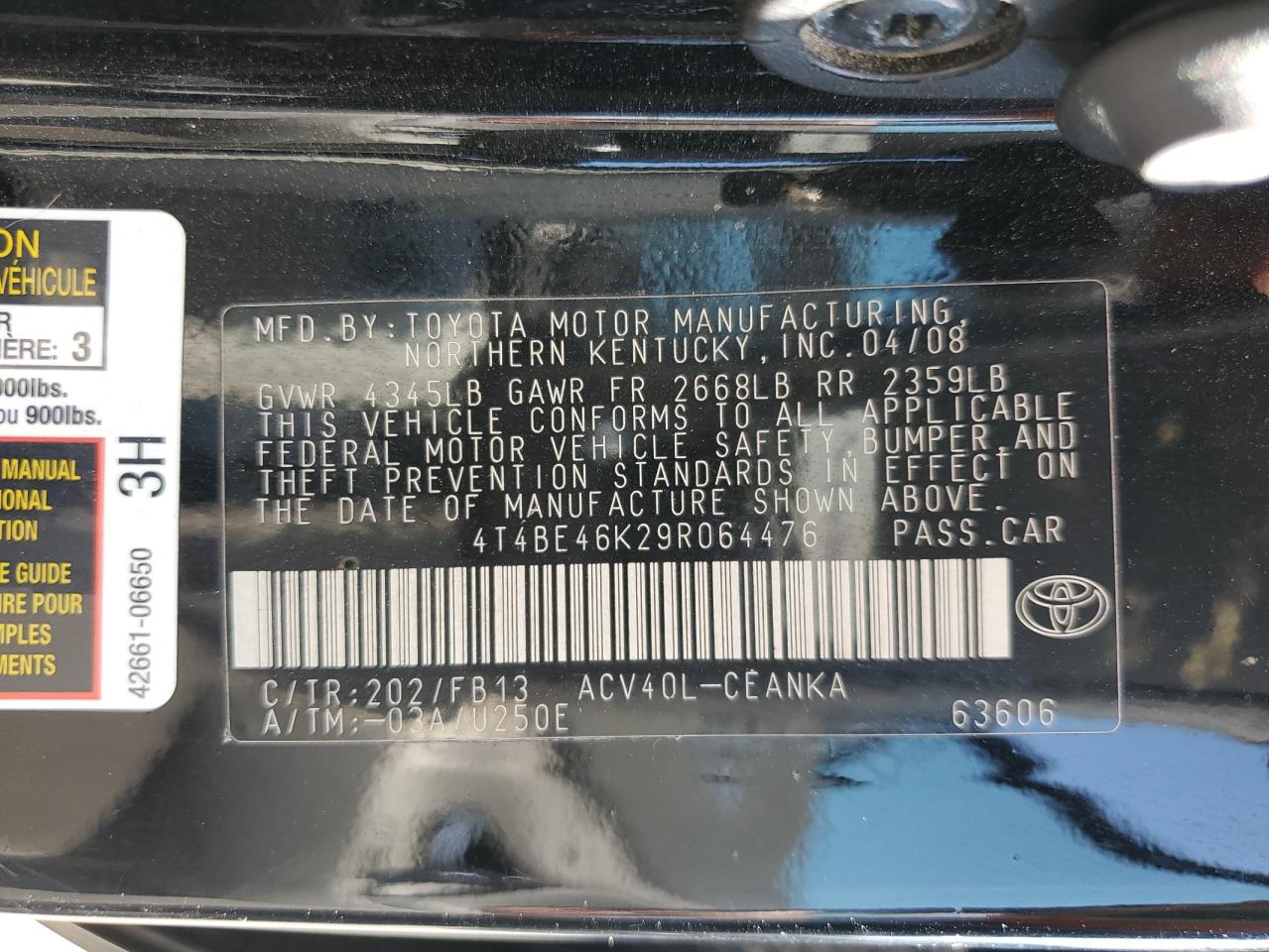 Lot #2972443473 2009 TOYOTA CAMRY BASE