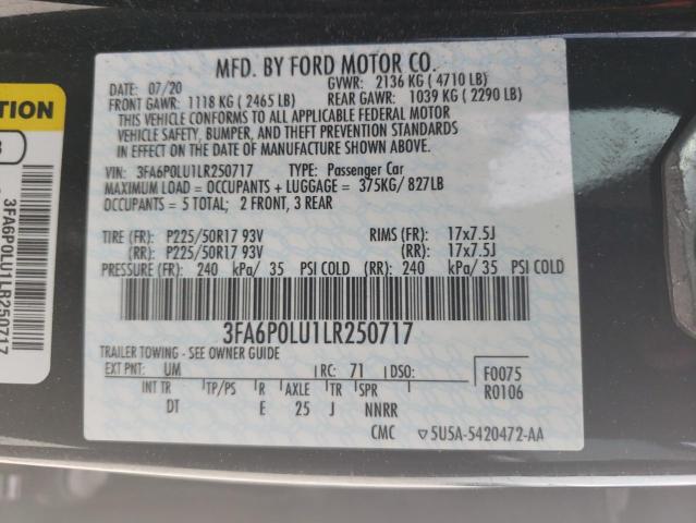 VIN 3FA6P0LU1LR250717 2020 Ford Fusion, SE no.12