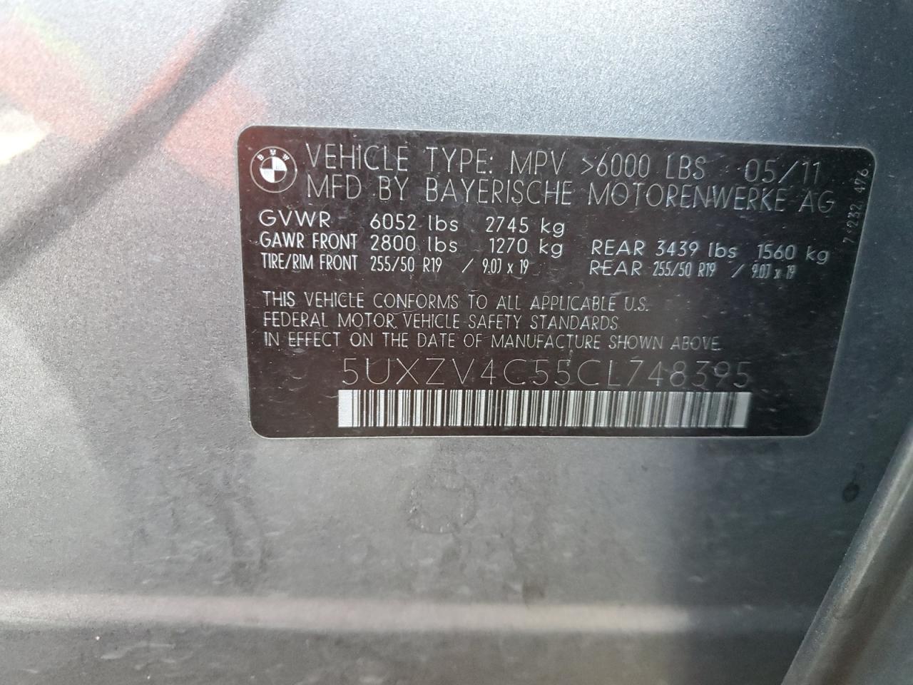 5UXZV4C55CL748395 2012 BMW X5 xDrive35I