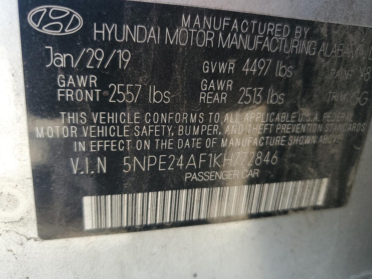 5NPE24AF1KH772846 2019 Hyundai Sonata Se