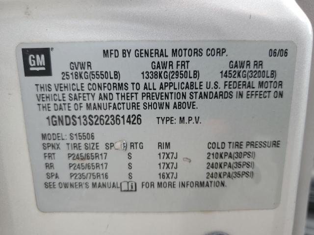 2006 Chevrolet Trailblazer Ls VIN: 1GNDS13S262361426 Lot: 61636334