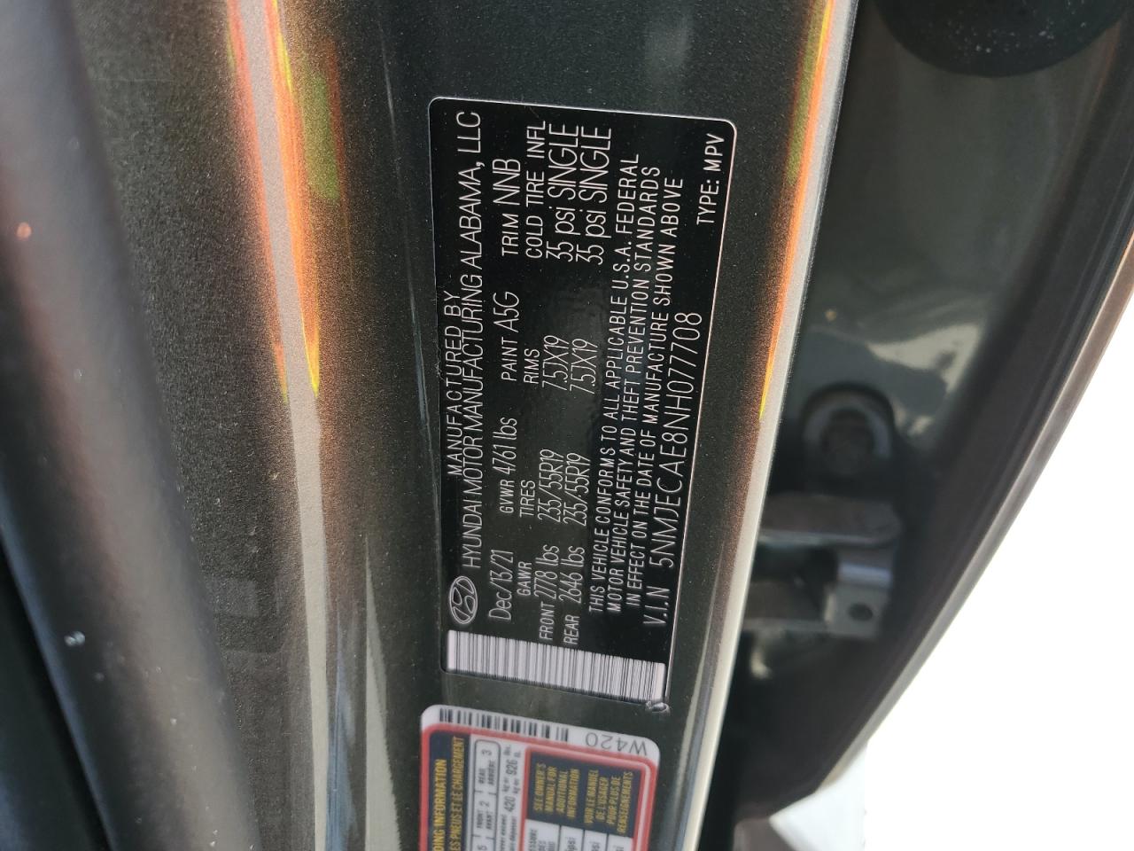 5NMJECAE8NH077708 2022 Hyundai Tucson Limited