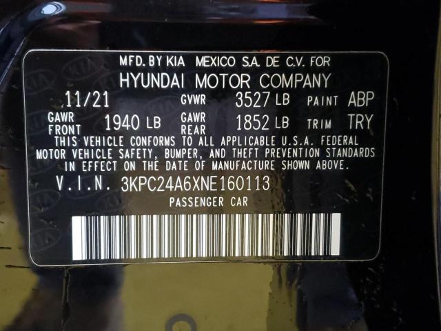 2022 Hyundai Accent Se VIN: 3KPC24A6XNE160113 Lot: 62950774