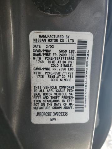 2003 Nissan Pathfinder Le VIN: JN8DR09X13W709338 Lot: 61991064