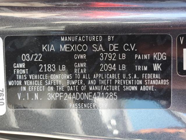 2022 Kia Forte Fe VIN: 3KPF24AD0NE471285 Lot: 60877934